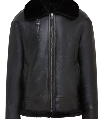 Mens B3 Aviator Real Sheepskin Leather Flying Jacket-Hobart - Black