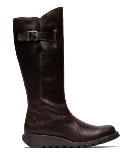 Fly London Womens Brown Mol 2 Leather Wedge Heel Knee High Zip Up Boots