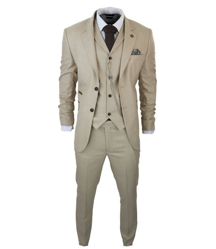 Men's 3 Piece Cream Prince Of Wales Check Suit