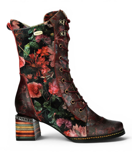 Laura Vita Women's Goth Victorian Floral Wine Leather High Lace-Up Boots - Ibcano-15