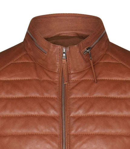 Mens Tan Quilted Leather Puffer Jacket - Tallinn