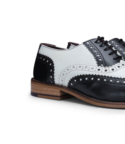 Mens Classic Oxford Black/White Leather Gatsby Brogue Shoes