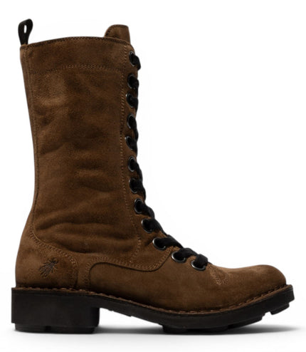 Fly London Women’s Brown Leather Lace-Up Combat Ankle Boots- NOLE176