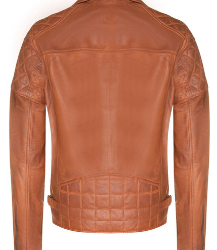 Mens Cross Zip Leather Biker Jacket - Gibraltar - Tan