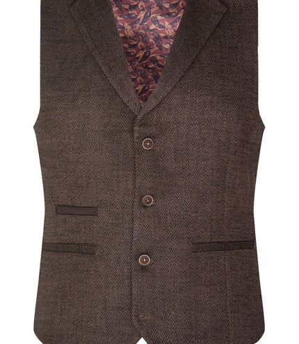 Mens Brown 3 Piece Tweed Herringbone Suit Peaky Blinders Classic Tailored