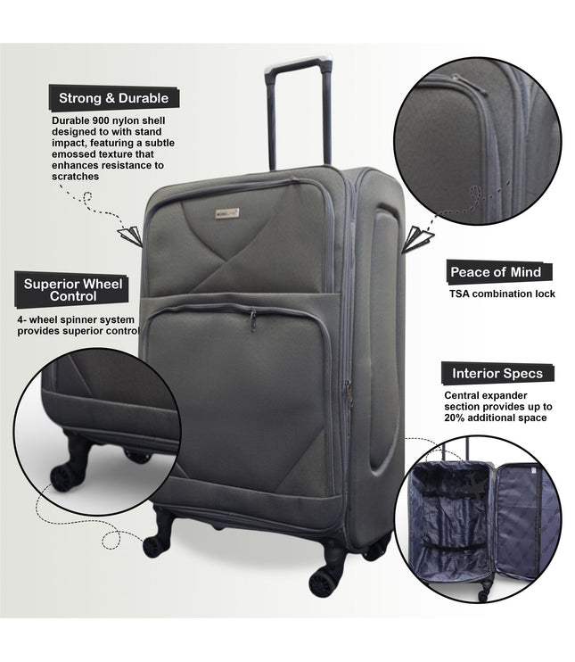 Nagoya Set of 3 Soft Shell Suitcase in Grey