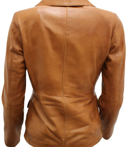 Womens Leather Blazer Jacket-Seregno - Tan