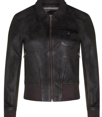 Womens Leather MA-1 Varsity Jacket-Ann Arbor - Grey