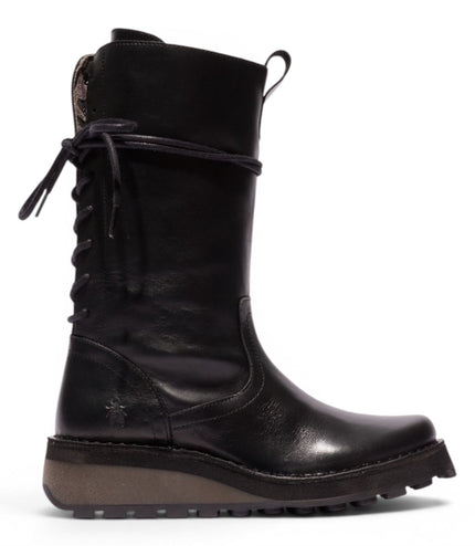 Fly London Women’s Black Leather Mid-Calf Long Boots - HEIG229