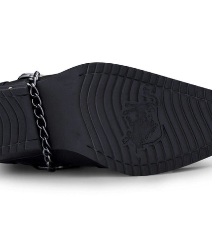 Men's Black Leather Metal Chain Winklepicker Cowboy Boots