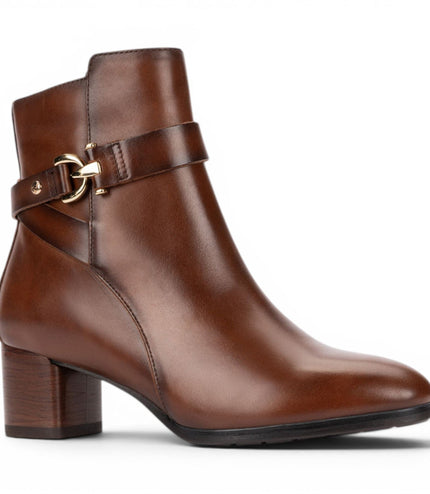 Pikolinos Women's Brown Leather Ankle Heeled Boots - Calafat