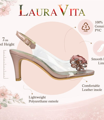 Laura Vita Women's Mira 05 Clear Rose Pink Slip-On Cinderella Heel Sandals