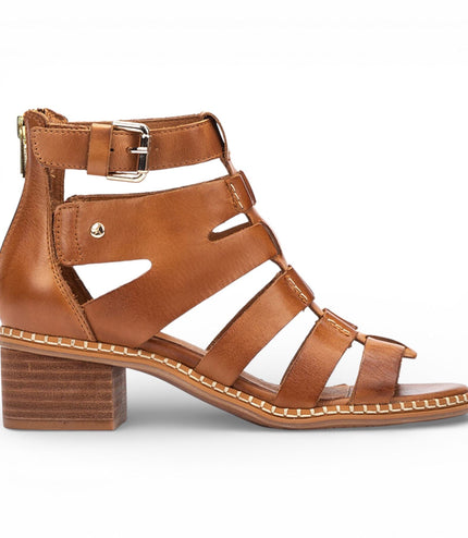 Pikolinos Women's Brown Leather Block-Heel Gladiator Sandals - Blanes