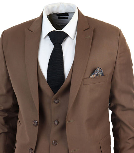 Mens IM1 Classic Plain Brown 3 Piece Suit