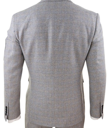 Mens 3 Piece Cream Tweed Check Vintage Retro Suit