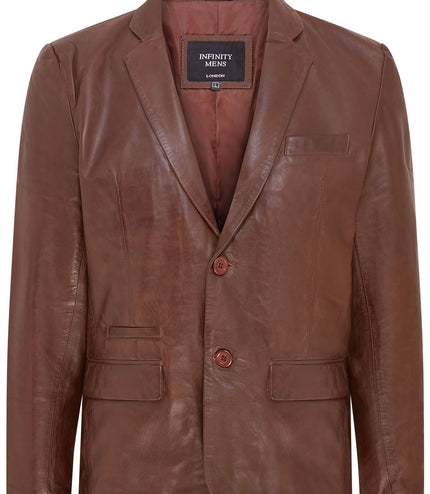 Mens Leather Blazer Jacket Soft Real Italian Leather Fitted Vintage Coat - Brown