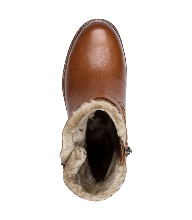 Tamaris Womens Winter Cognac Tan Brown Leather Buckle Zip Biker Ankle Boots