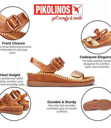 Pikolinos Women's Brown Leather Lightweight Summer Wedge Sandals - Cadaques