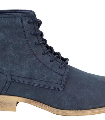 Mens Matt Navy Suede Lace Up Ankle Boots
