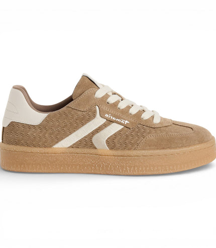 Tamaris Women's Taupe Leather White Stripes Trainers Sneaker Shoes