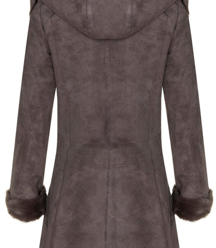 Womens Merino Sheepskin Hooded Coat-Antioch - Taupe