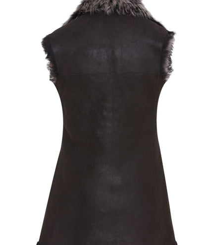 Women's Black Toscana Shearling Nappa Leather Sheepskin Gilet - Parkes