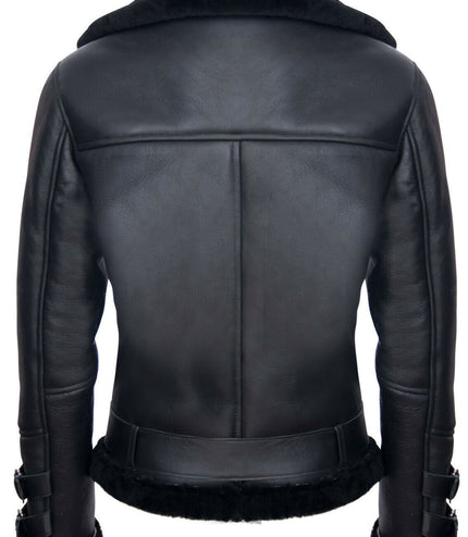 Mens Sheepskin Leather Biker Jacket-Edmonton - Black