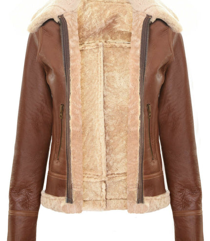 Womens Tan B3 Sheepskin Flying Jacket-Kano