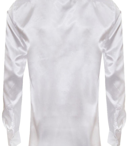 Mens White Satin Silk Shirt Smart Casual Button Down Cuff Tailored Fit