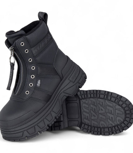 Buffalo Womens Black Chunky Platform Front Zip High Ankle Combat Boots - Fusion