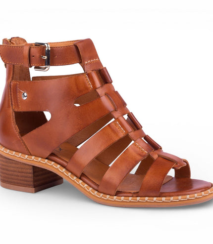 Pikolinos Women's Brown Leather Block-Heel Gladiator Sandals - Blanes