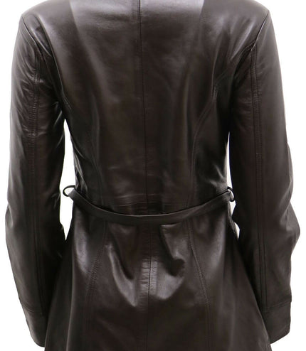 Womens Leather Long Biker Jacket-Muscat - Brown