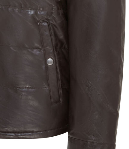 Men's Lamb Leather Puffer Bomber Warm Biker Jacket - Brown