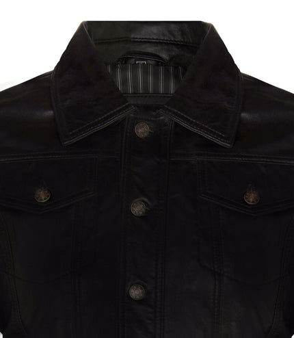 Men's Retro Leather Trucker Jacket-Constantine - Black