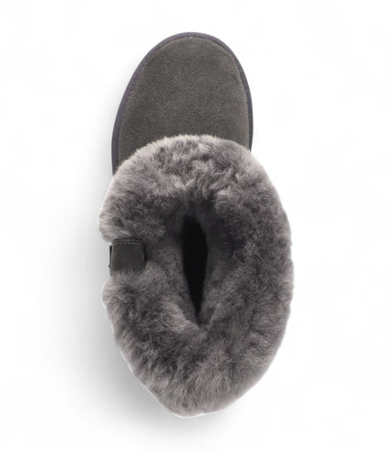 Women's Genuine Sheepskin Grey Suede Ankle Bootie Winter Boots - Granite