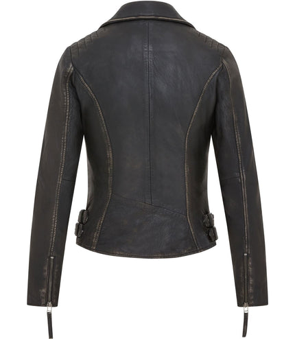 Womens Black Quilted Leather Brando Classic Biker Jacket
