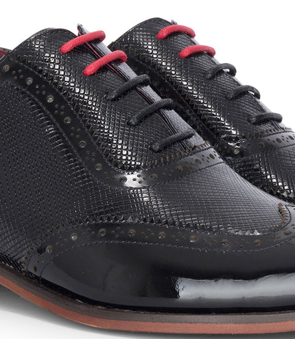 Justin Reess Men's Black Patent Leather Brogue Shoes - Flynn