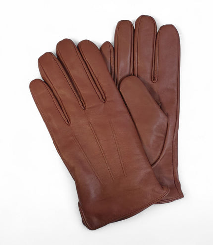 Men's Tan Brown Italian Leather Warm Wool Lining Winter Gloves - M-LGV-305