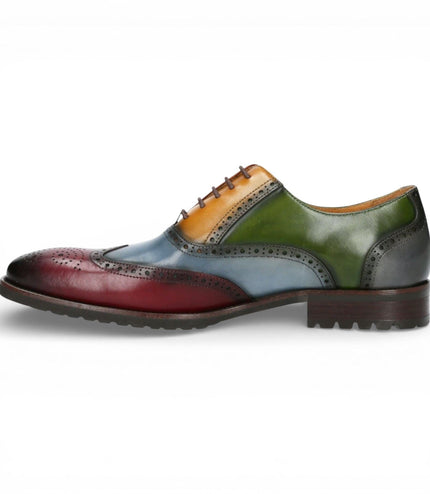 Lorenzo Conti Men's Black Burgundy Leather Brogue Oxford DressShoes - Antonin 01