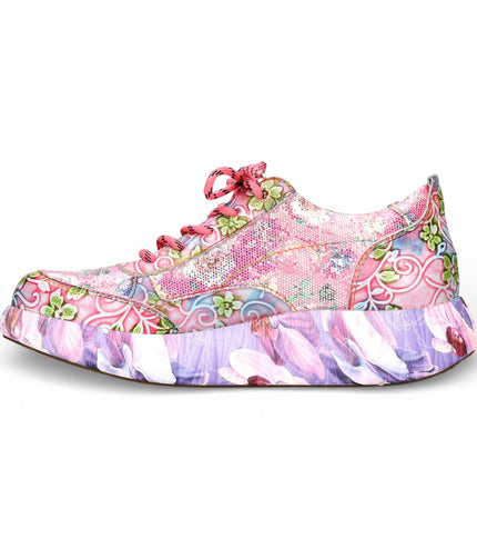 Laura Vita Women's Nikito 62 Rose Pink Floral Leather Trainers Platform Sneaker Shoes