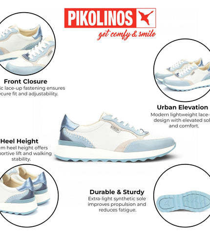 Pikolinos Women's Denim Blue Leather Lace Up Sneaker Trainers Shoes - Arrecife