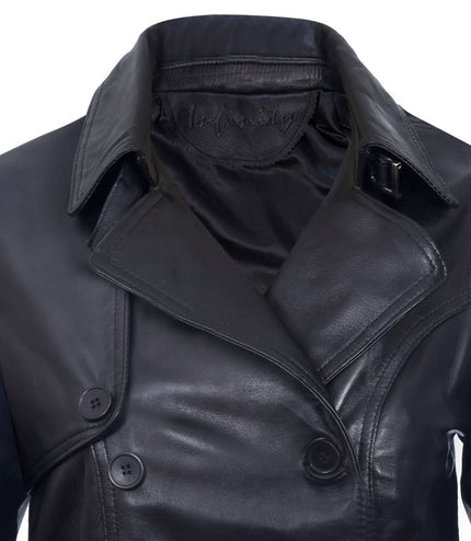 Womens Nappa Leather Trench Coat-Mosul - Black