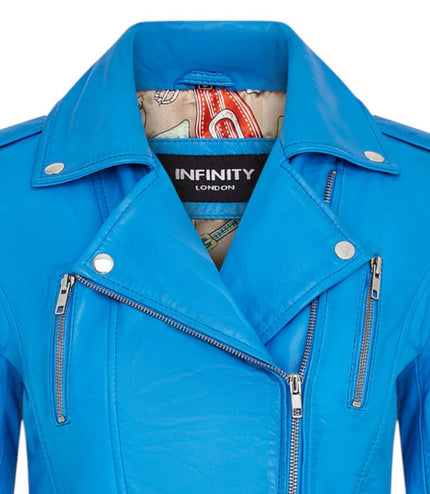 Womens Leather Brando Biker Jacket-Orlando - Blue