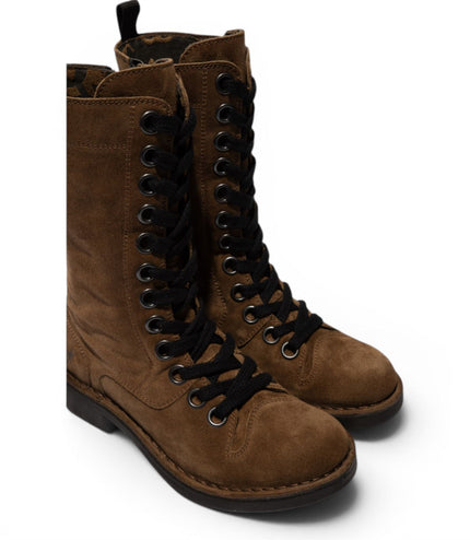Fly London Women’s Brown Leather Lace-Up Combat Ankle Boots- NOLE176