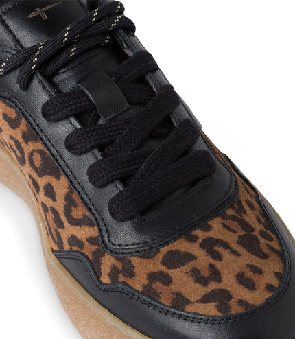 Tamaris Womens Leopard Black Leather Fashion Stripe Lace Up Sneakers