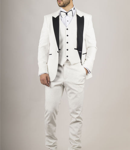 Men's White 3 Piece Velvet Wedding Tuxedo Formal Suit