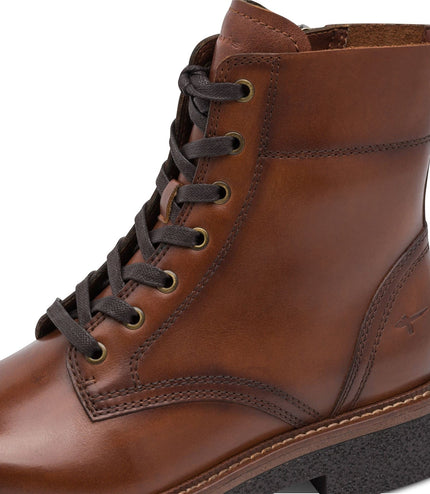 Tamaris Women's Brown Leather Lace-Up Combat Boots - 25224-47