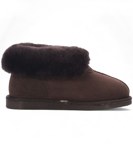 Women's Sheepskin Suede Ankle Brown Slip-On Bootie Winter - Glacier