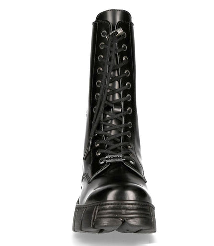 New Rock Boots Leather Mid-Calf Tower Biker Boots- M-Wall027N-C2