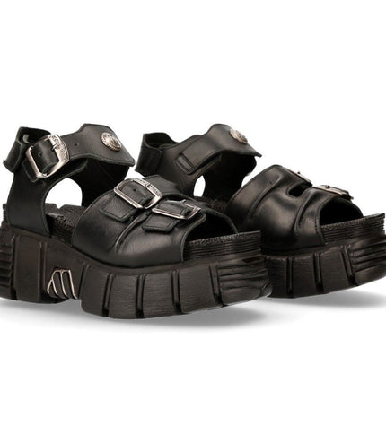 New Rock Unisex Metallic Black Punk Sandal Boots - M-BIOS101-C2